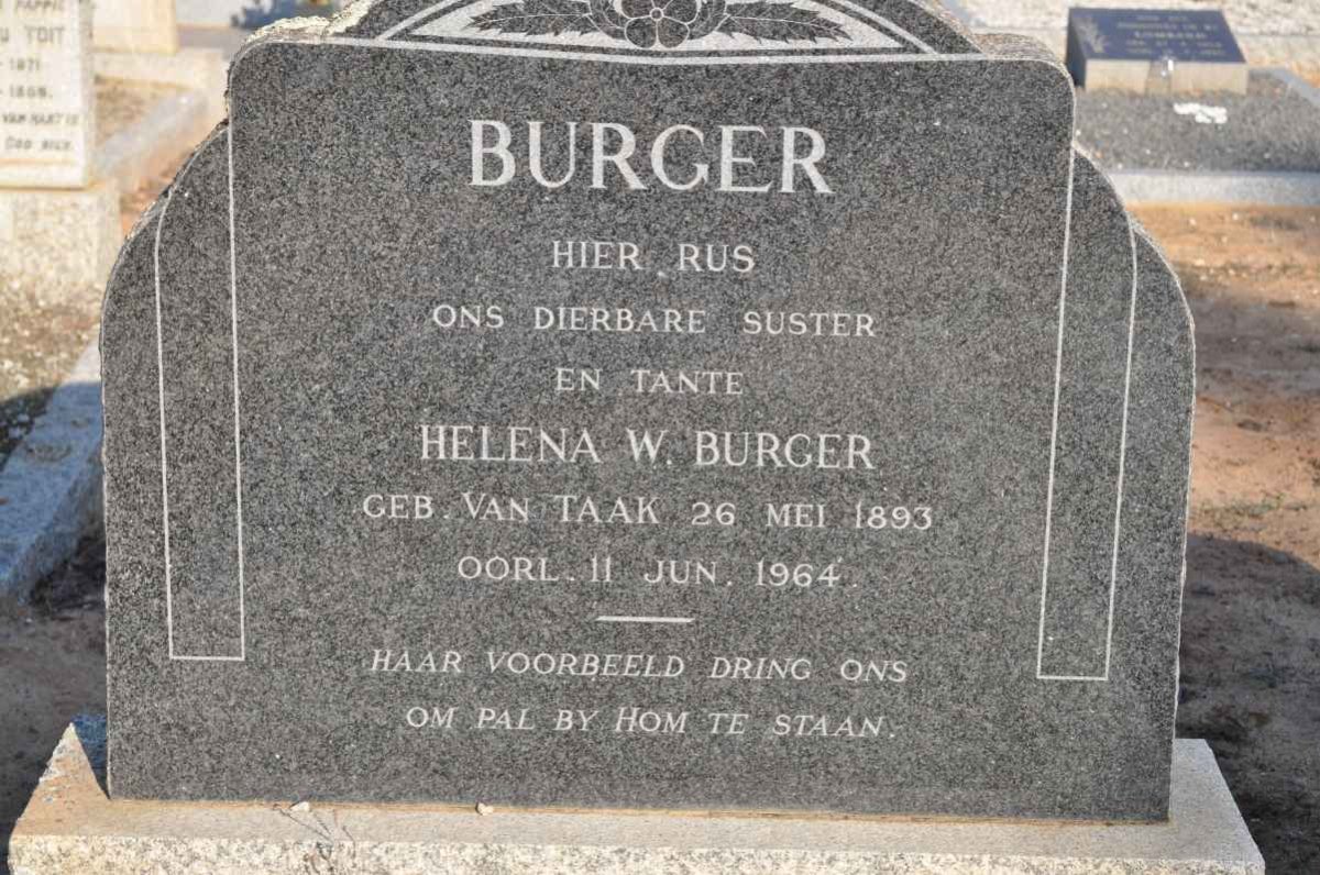 BURGER Helena W. nee VAN TAAK 1893-1964