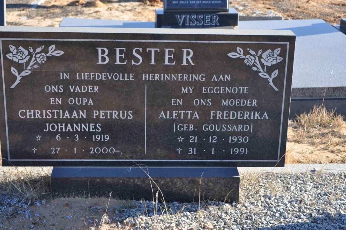 BESTER Christiaan Petrus Johannes 1919-2000 &amp; Aletta Frederika GOUSSARD 1930-1991