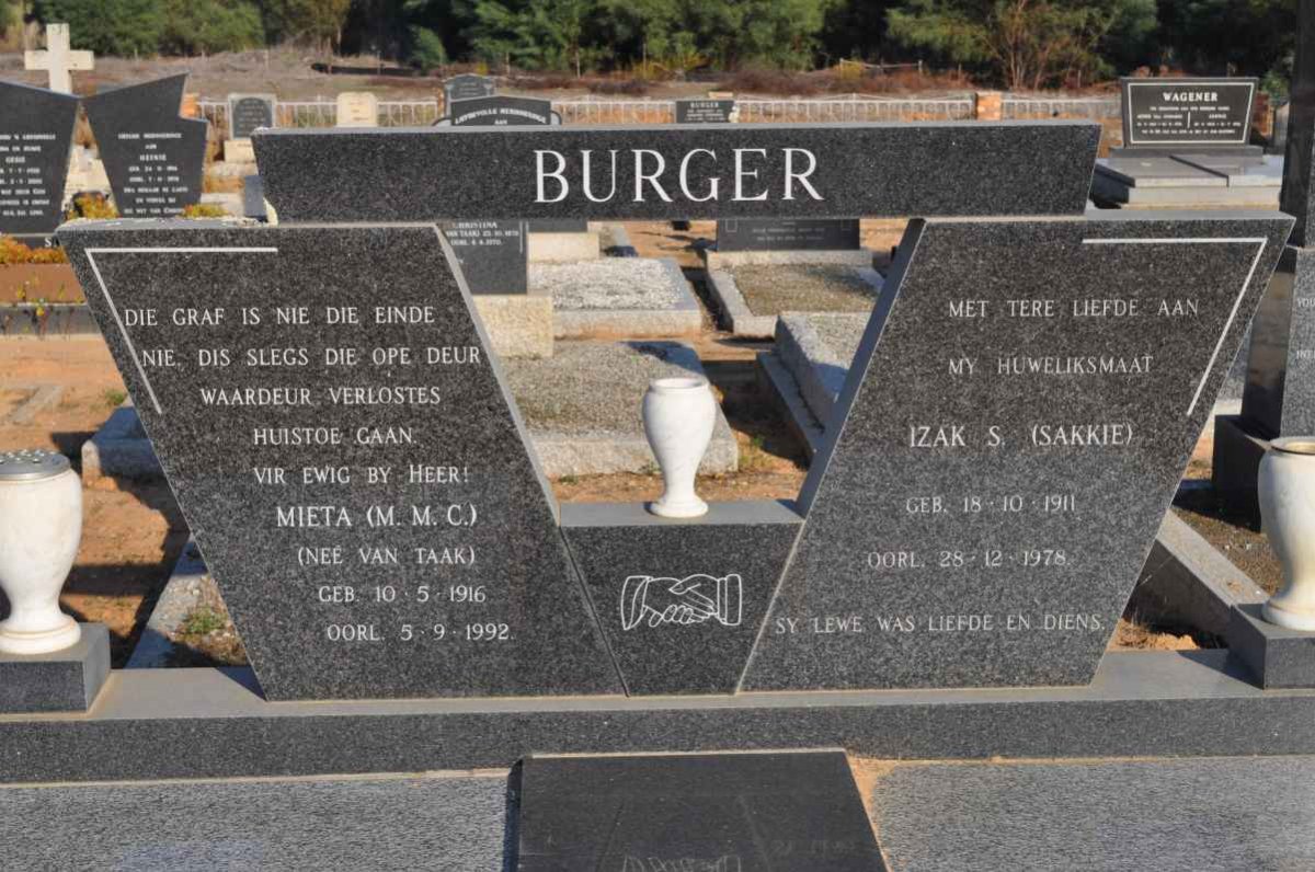 BURGER Izak S. 1911-1978 &amp; M.M.C. VAN TAAK 1916-1992