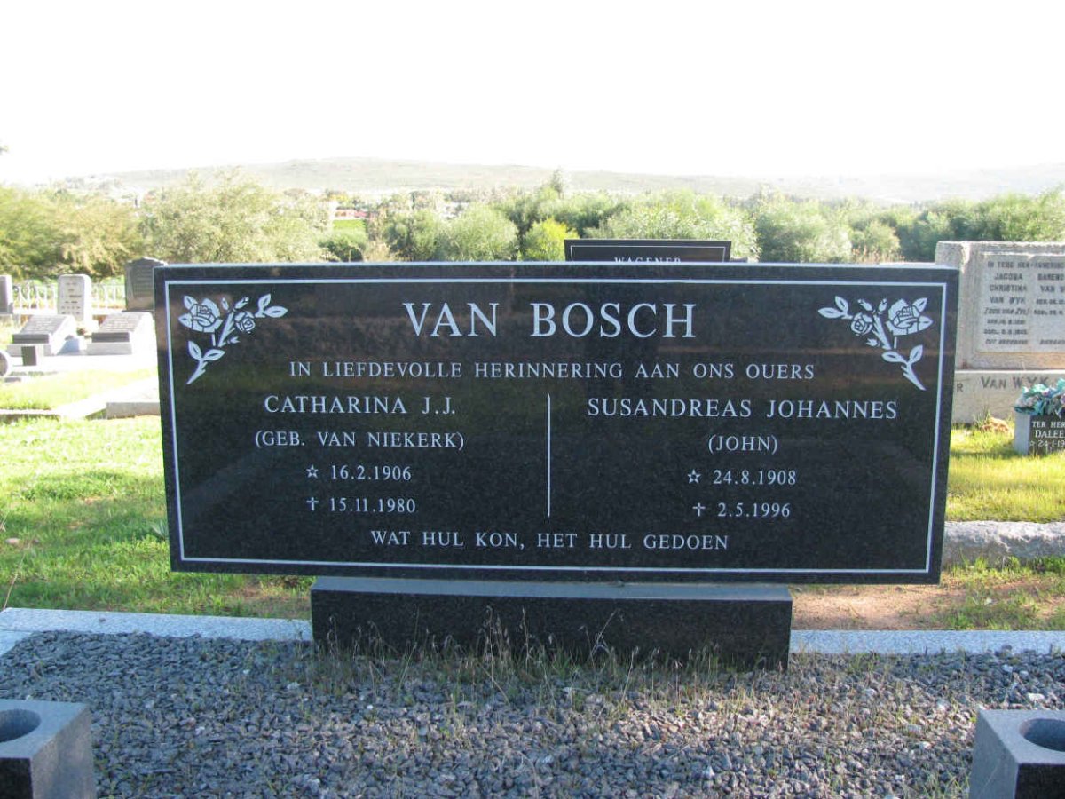 BOSCH Susandreas Johannes, van 1908-1996 &amp; Catharina J.J. VAN NIEKERK 1906-1980