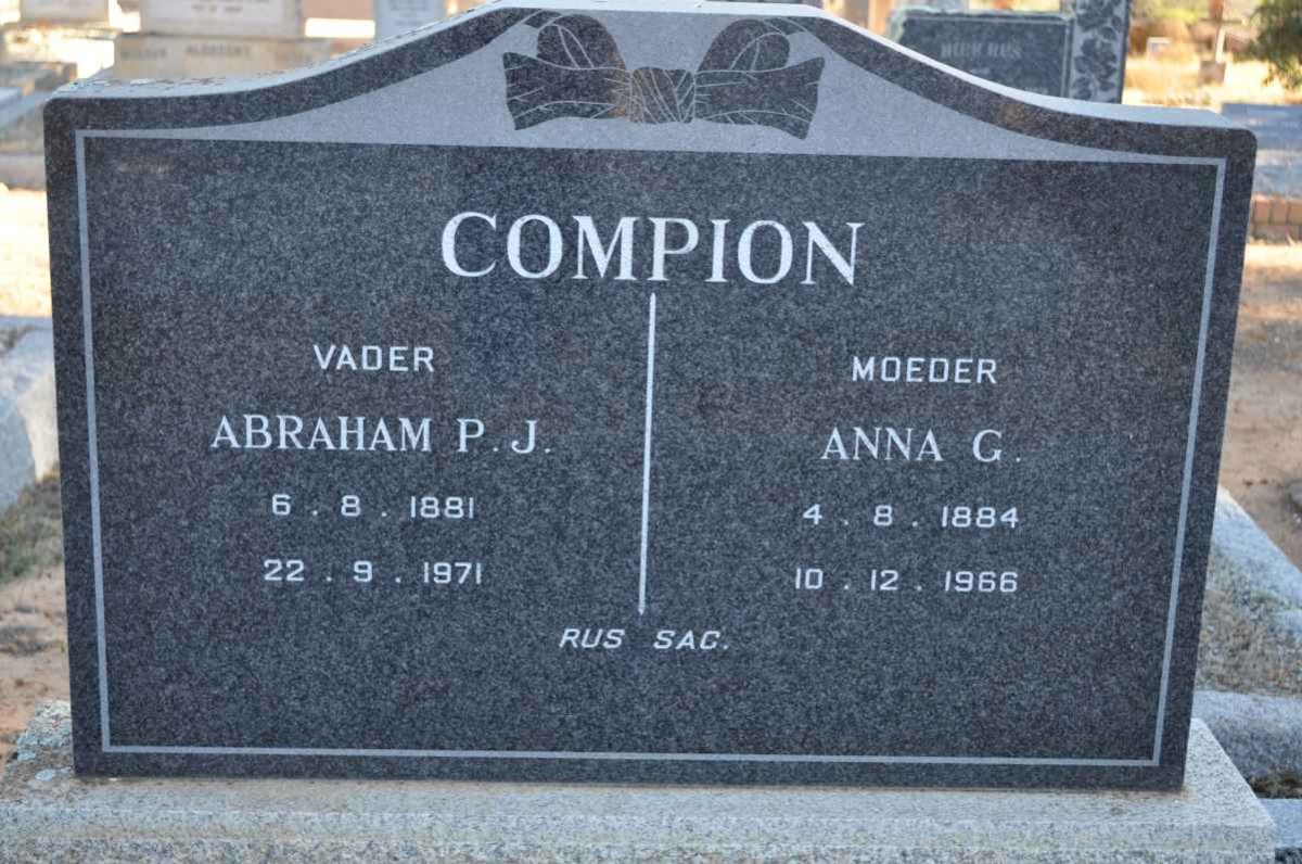 COMPION Abraham P.J. 1881-1971 &amp; Anna C. 1884-1966