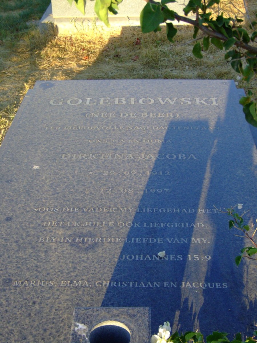 GOLEBIOWSKI Dirktina Jacoba nee  DE BEER 1912-1997