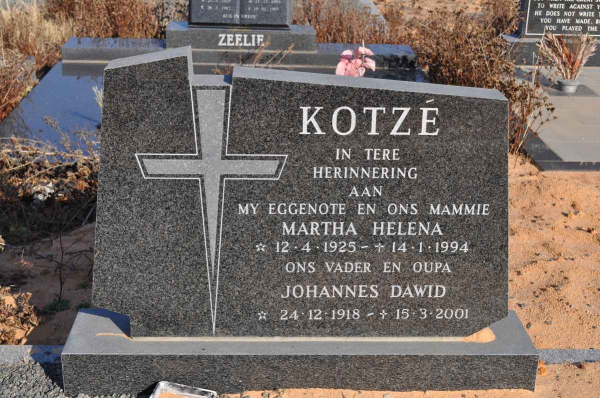 KOTZE Johannes Dawid 1918-2001 &amp; Martha Helena 1925-1994