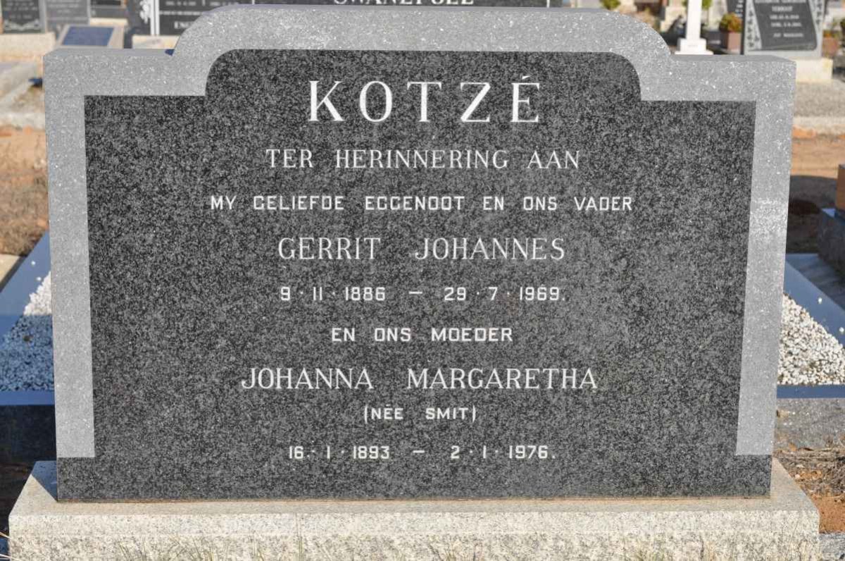 KOTZE Gerrit Johannes 1886-1969 &amp; Johanna Margaretha SMIT 1893-1976