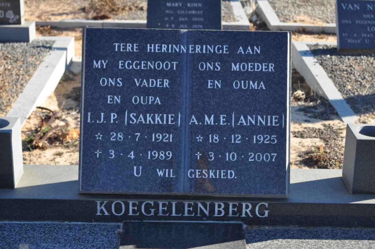 KOEGELENBERG I.J.P. 1921-1989 &amp; A.M.E. 1925-2007