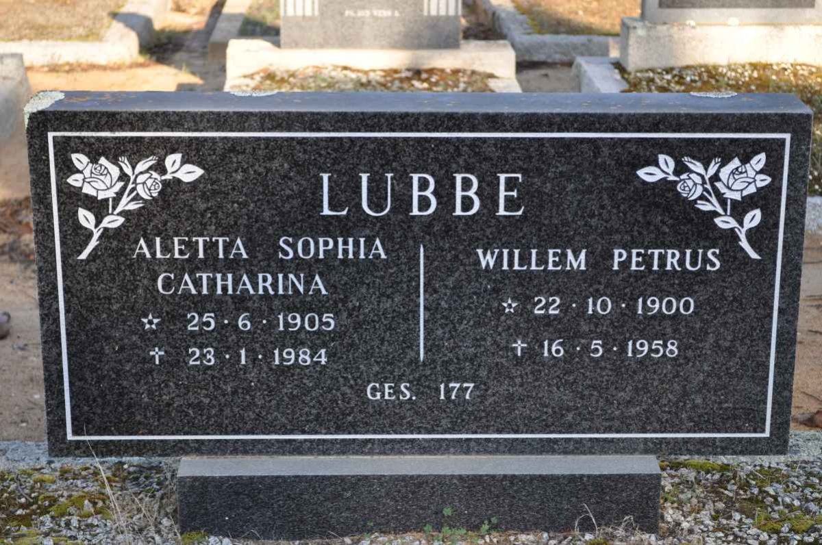 LUBBE Willem Petrus 1900-1958 &amp; Aletta Sophia Catharina 1905-1984