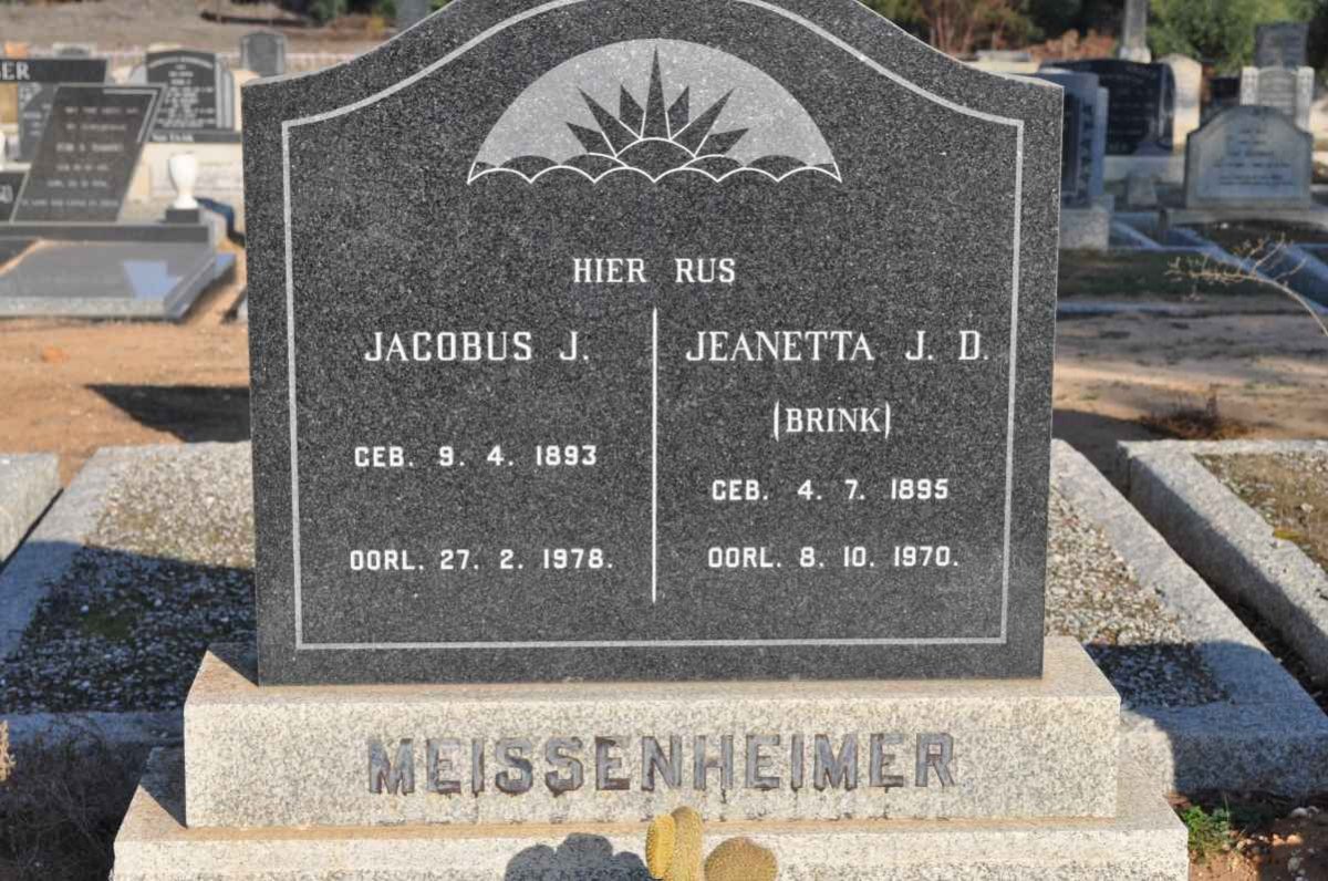 MEISSENHEIMER Jacobus J. 1893-1976 &amp; Jeanetta J.D. BRINK 1895-1970