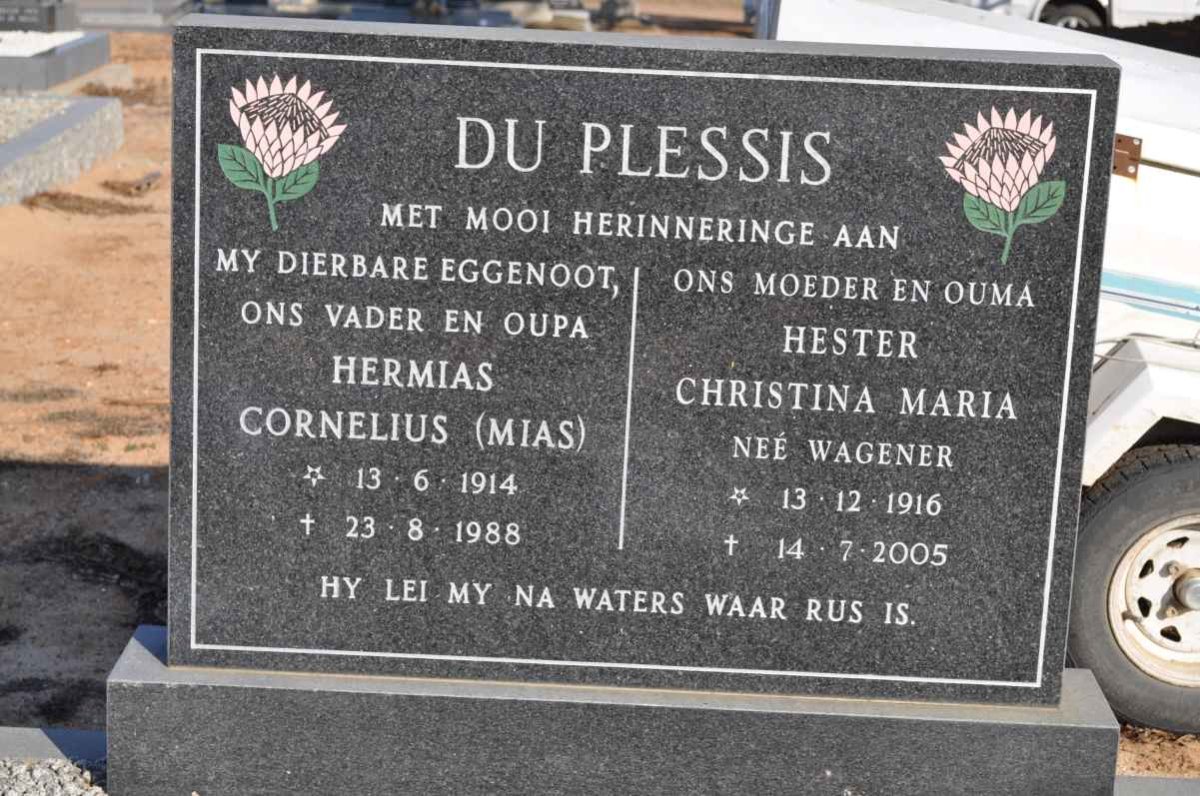 PLESSIS Hermias Cornelius, du 1914-1988 &amp; Hester Christina Maria WAGENER 1916-2005