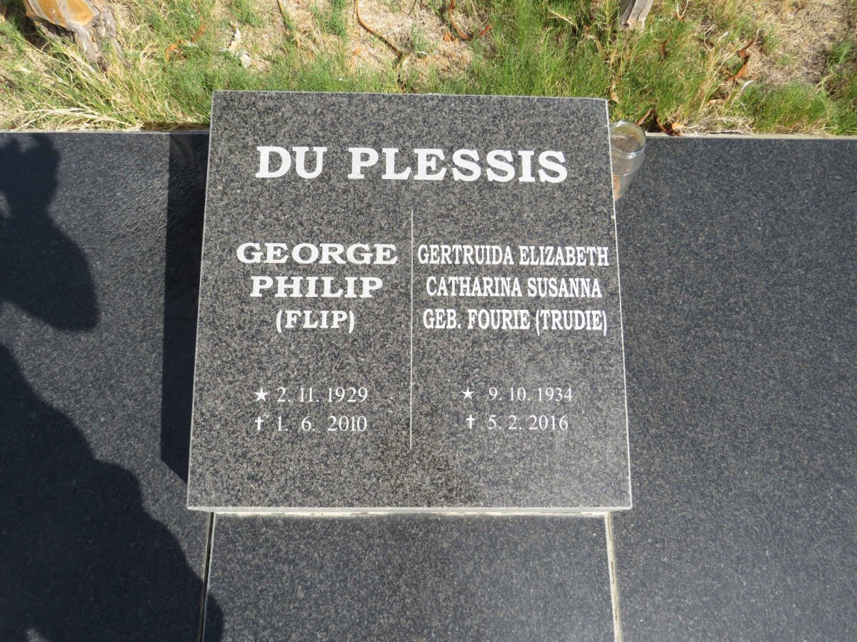 PLESSIS George Philip, du 1929-2010 & Gertruida Elizabeth Catharina Susanna FOURIE 1934-2016