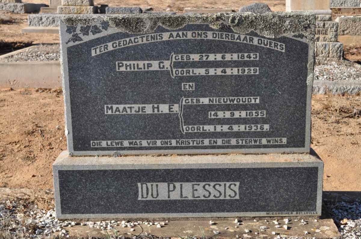 PLESSIS Philip G., du 1843-1929 &amp; Maatje H.E. NIEUWOUDT 1855-1936
