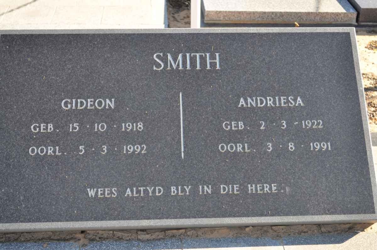 SMITH Gideon 1918-1992 &amp; Andriesa 1922-1991