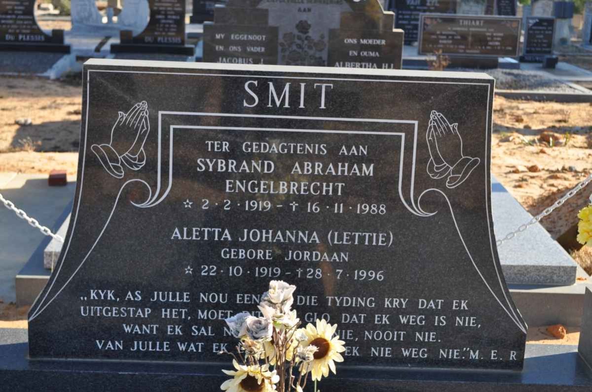 SMIT Sybrand Abraham Engelbrecht 1919-1988 &amp; Aletta Johanna JORDAAN 1919-1996