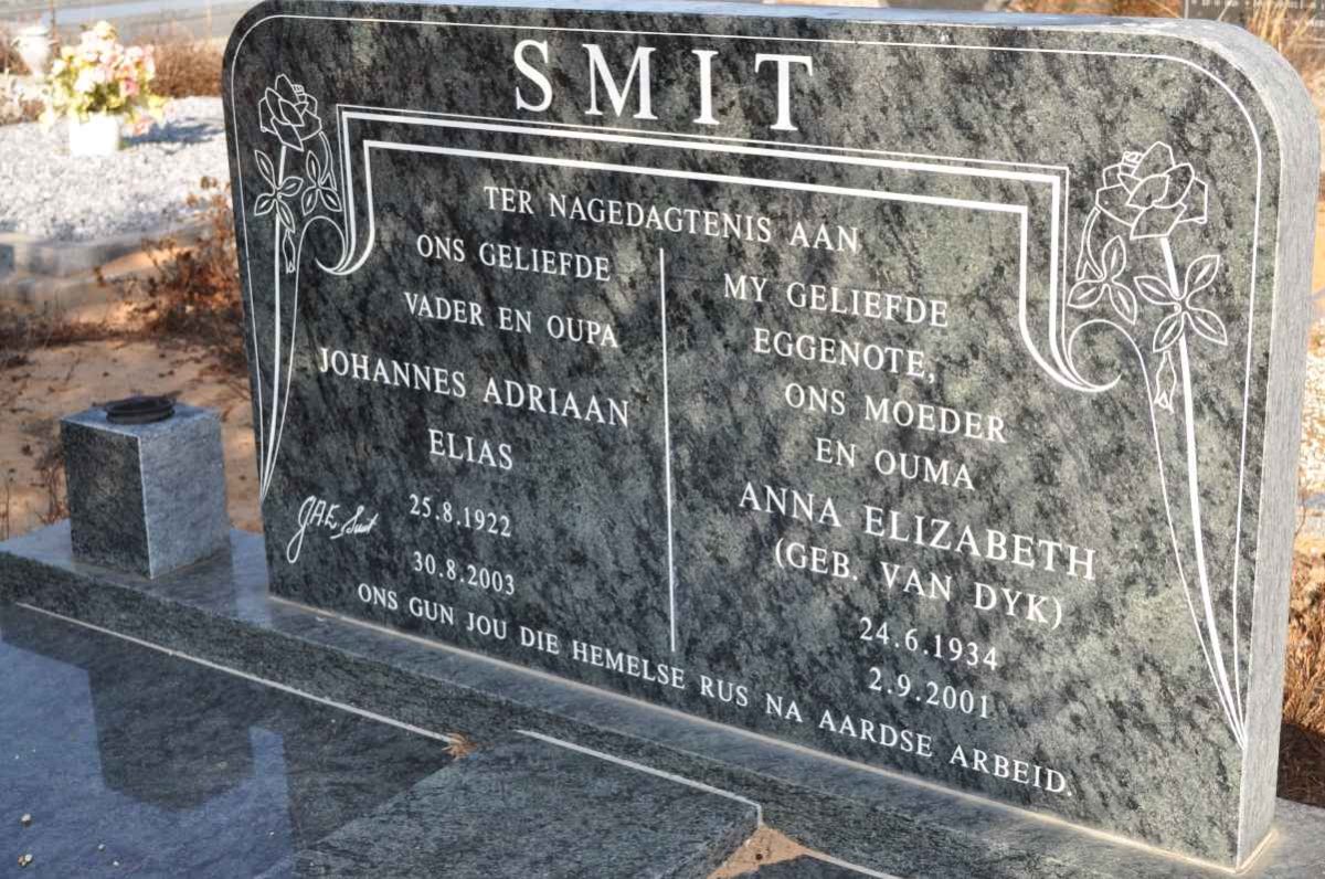 SMIT Johannes Adriaan Elias 1922-2003 &amp; Anna Elizabeth VAN DYK 1934-2001