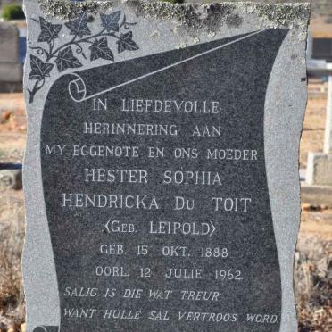 TOIT Hester Sophia Hendricka, du nee LEIPOLD 1888-1962