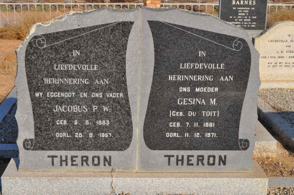THERON Jacobus P.W. 1883-1957 &amp; Gesina M. DU TOIT 1881-1971