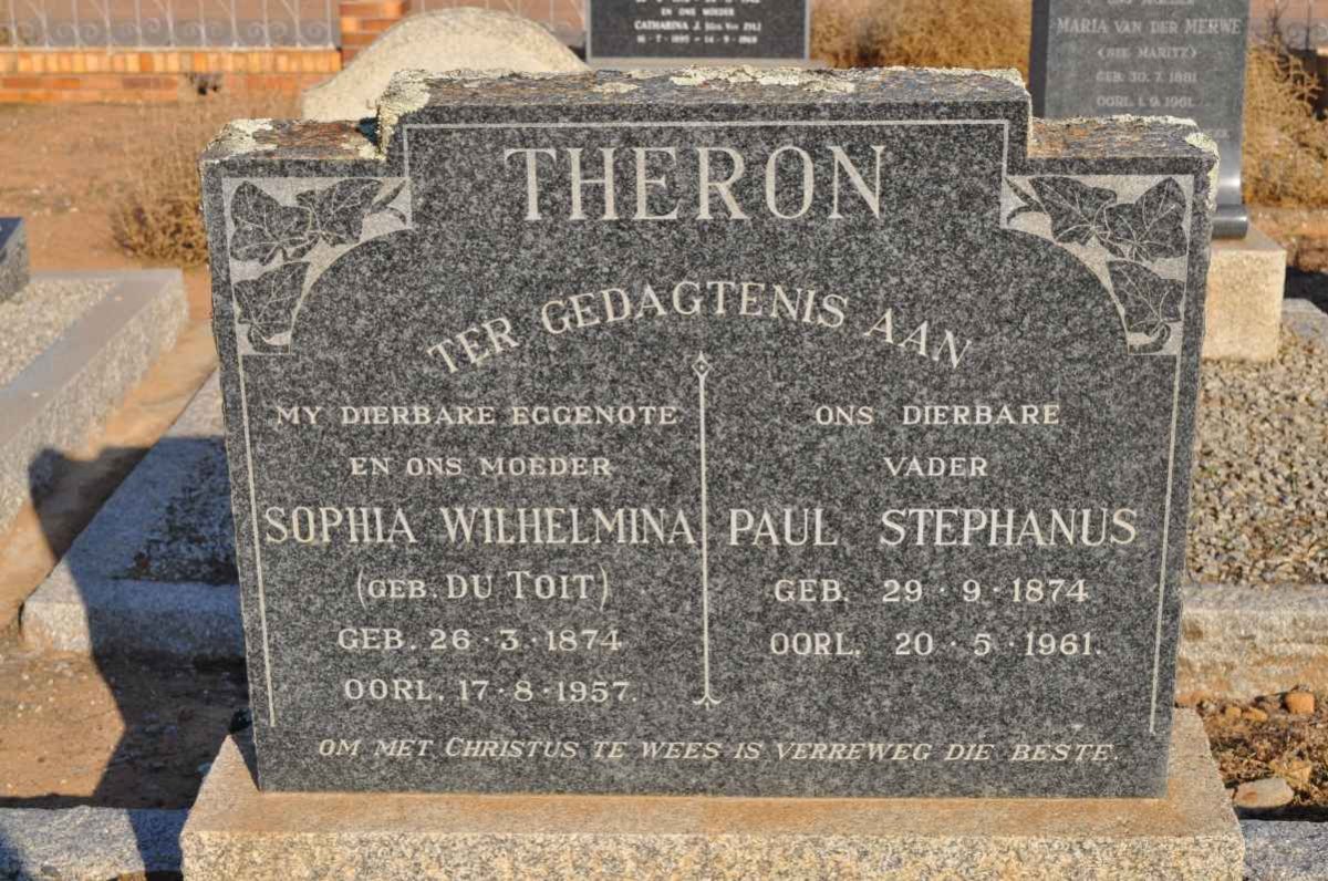 THERON Paul Stephanus 1874-1961 &amp; Sophia Wilhelmina DU TOIT 1874-1957