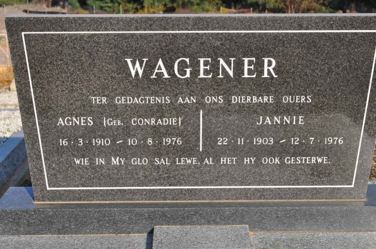 WAGENER Jannie 1903-1976 &amp; Agnes CONRADIE 1910-1976
