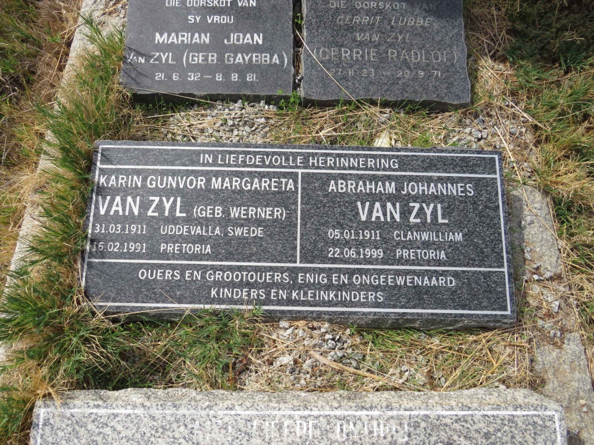 ZYL Abraham Johannes, van 1911-1999 & Karin Gunvor Margareta WERNER 1911-1991