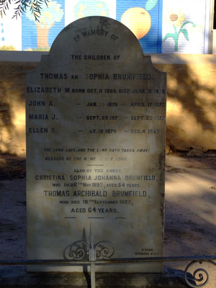 BRUMFIELD Thomas Archibald -1902  &amp; Christina Sophia Johanna -1897