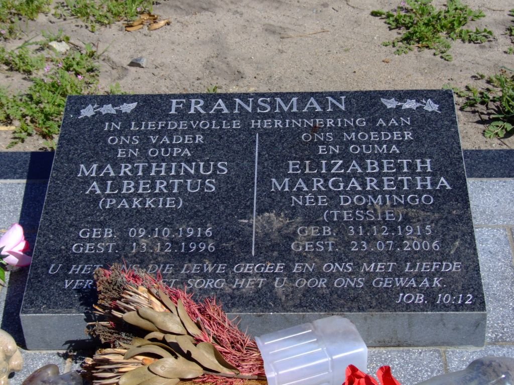 FRANSMAN Marthinus Albertus 1916-1996 &amp; Elizabeth Margaretha DOMINGO 1915-2006