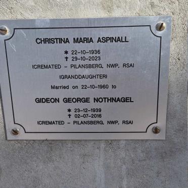 NOTHNAGEL Gideon George 1939-2016 & Christina Maria ASPINALL 1936-2023 