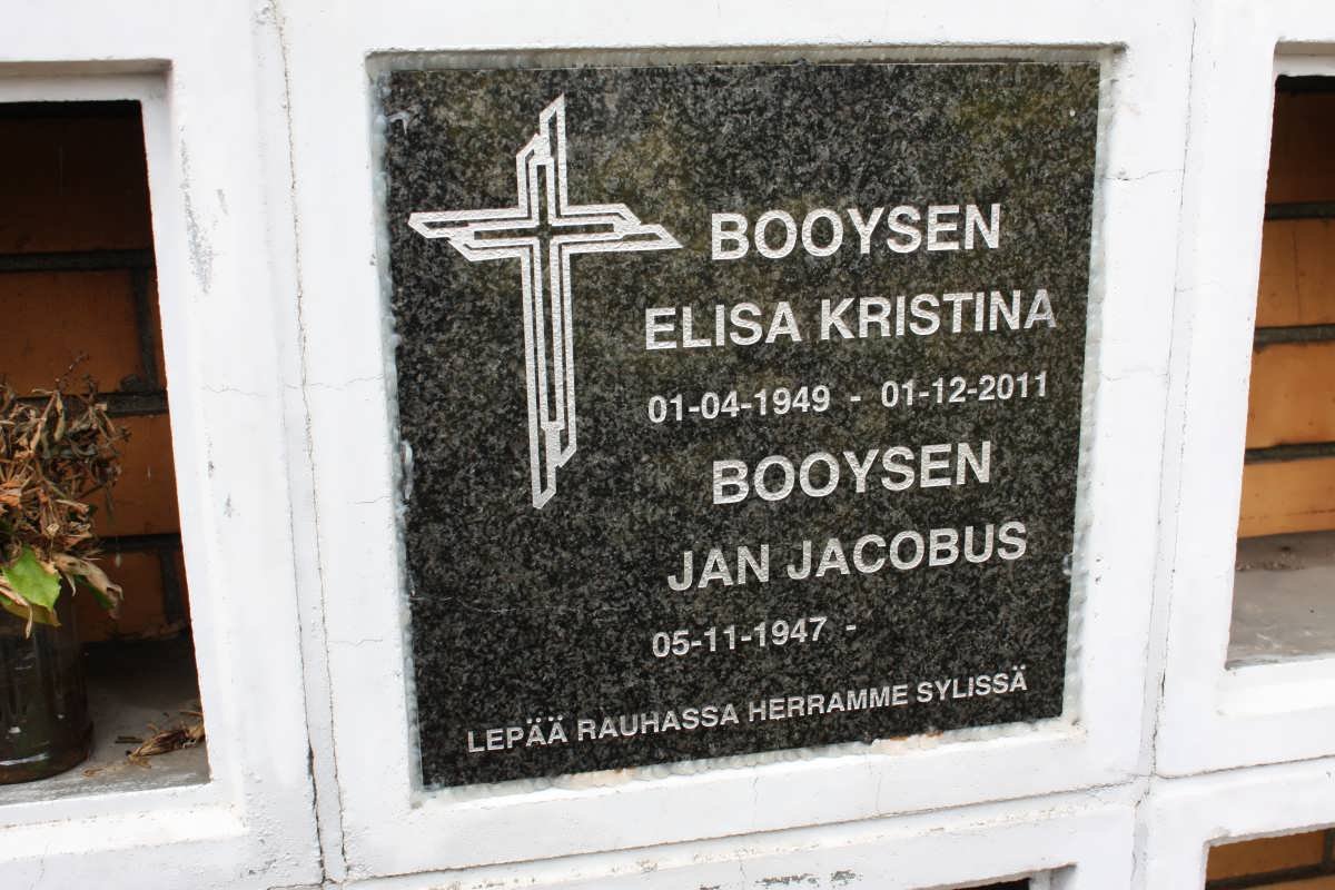 BOOYSEN Jan Jacobus 1947- &amp; Elisa Kristina 1949-2011