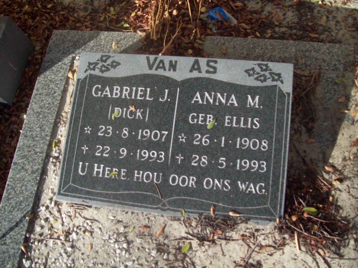 AS Gabriel J., van 1907-1993 &amp; Anna M. ELLIS 1908-1993