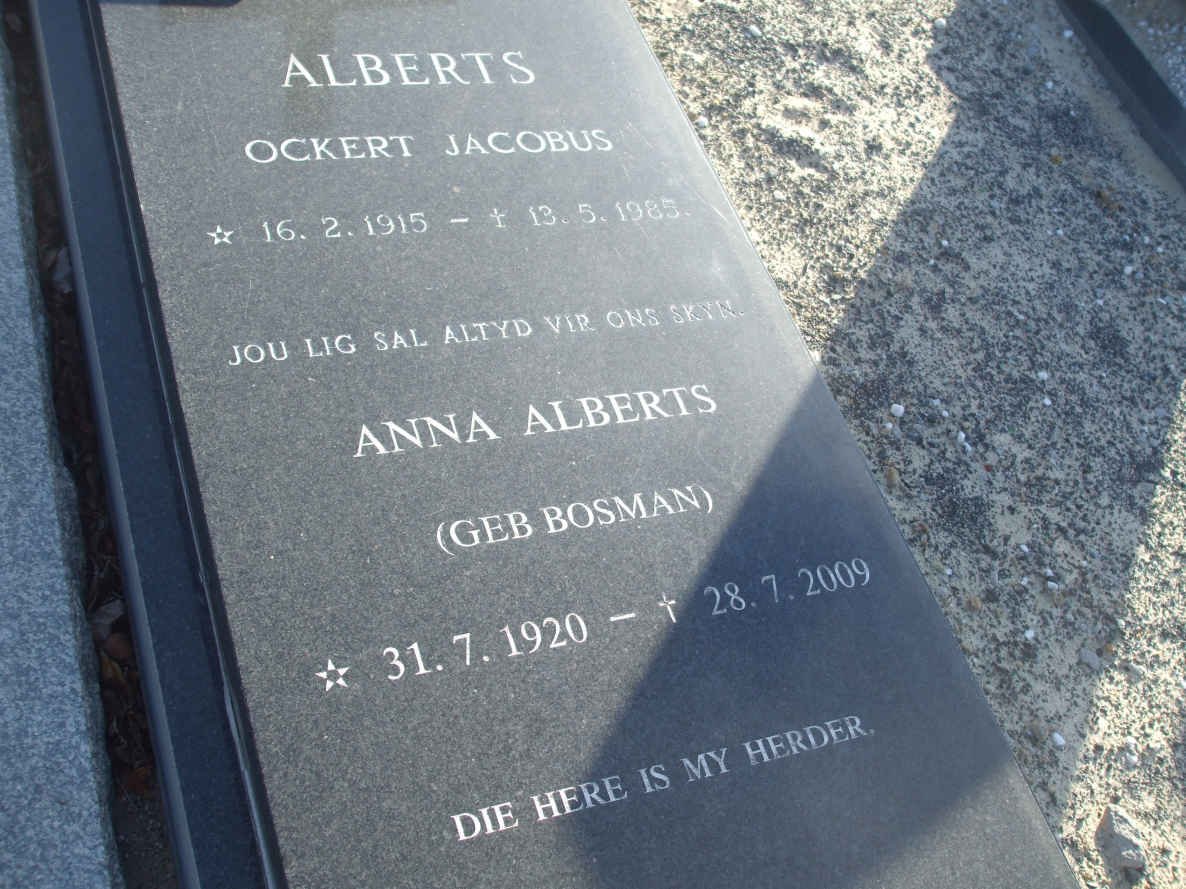 ALBERTS Ockert Jacobus 1915-1985 &amp; Anna BOSMAN 1920-2009