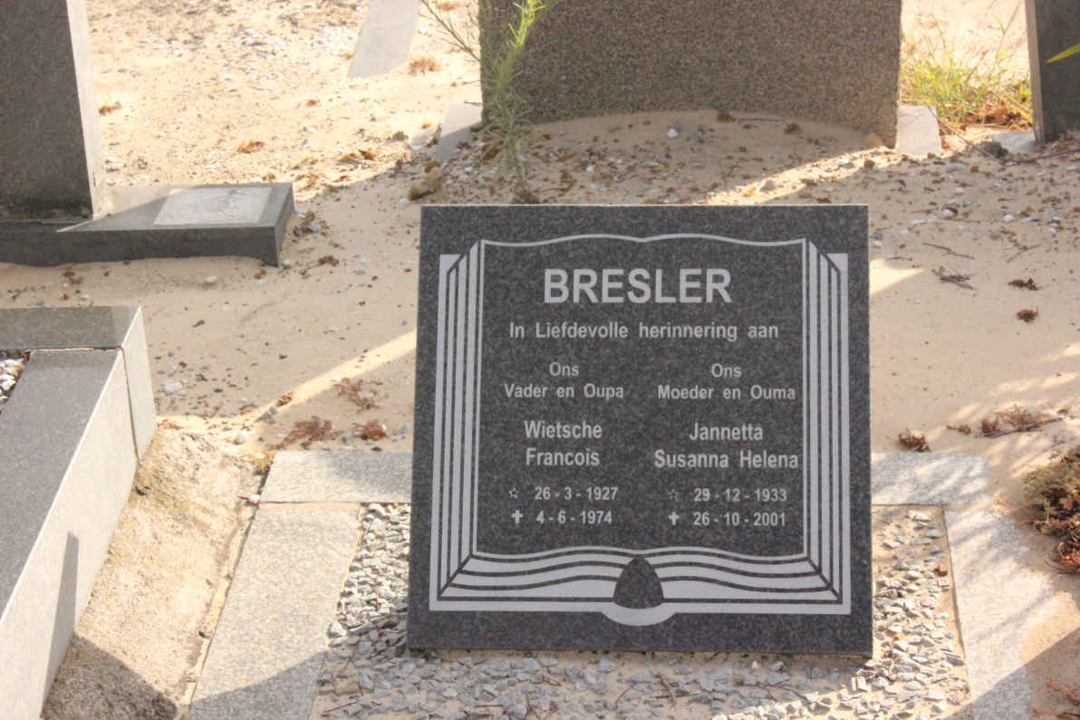 BRESLER Wietsche Francois 1927-1974 &amp; Jannetta Susanna Helena 1933-2001