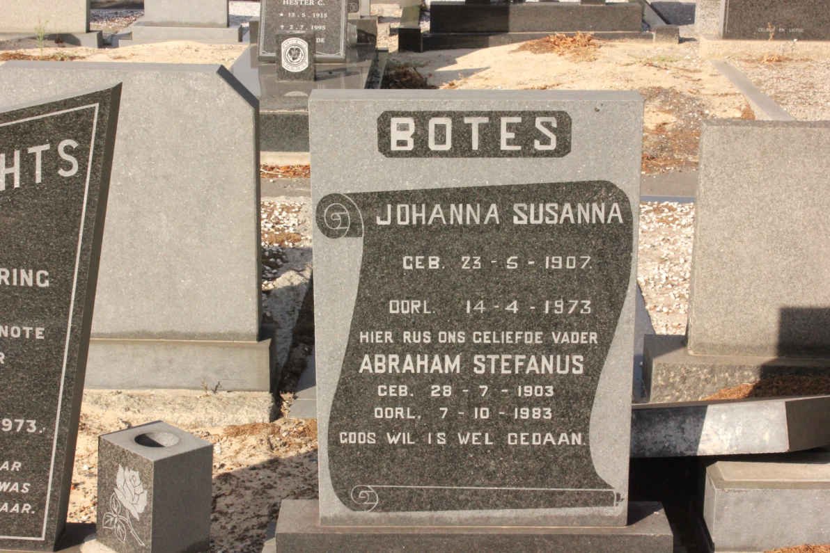 BOTES Abraham Stefanus 1903-1983 &amp; Johanna Susanna 1907-1973