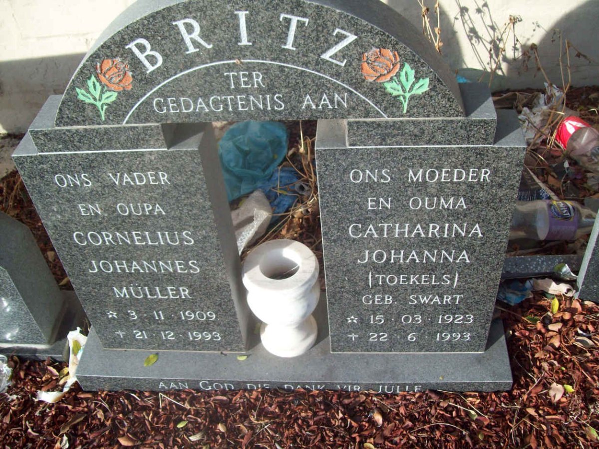 BRITZ Cornelius Johannes Müller 1909-1993 &amp; Cornelia Johanna SWART 1923-1993