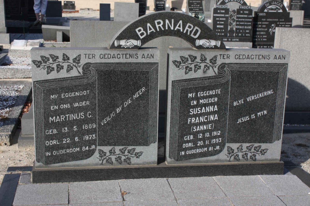 BARNARD Martinus C. 1889-1973 &amp; Susanna Francina 1912-1993