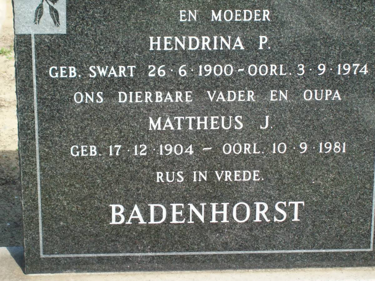 BADENHORST Mattheus J. 1904-1981 &amp; Hendrina P. SWART 1900-1974