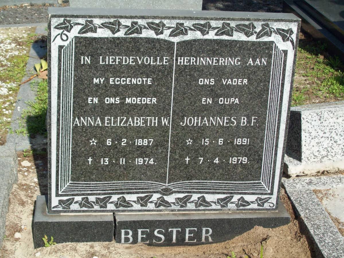 BESTER Johannes B.F. 1891-1979 &amp; Anna Elizabeth W. 1887-1974