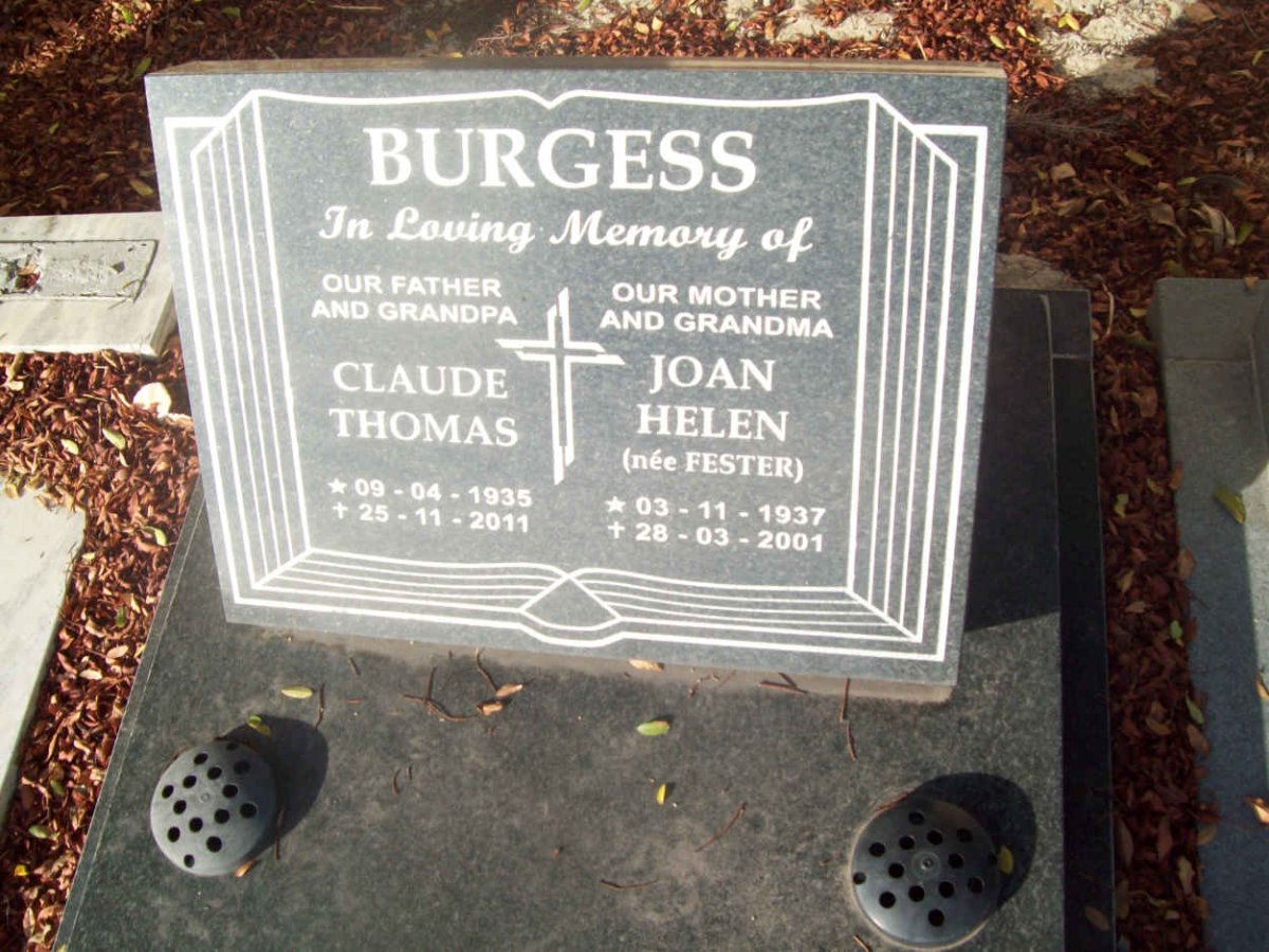BURGESS Claude Thomas 1935-2011 &amp; Joan Helen FESTER 1937-2001