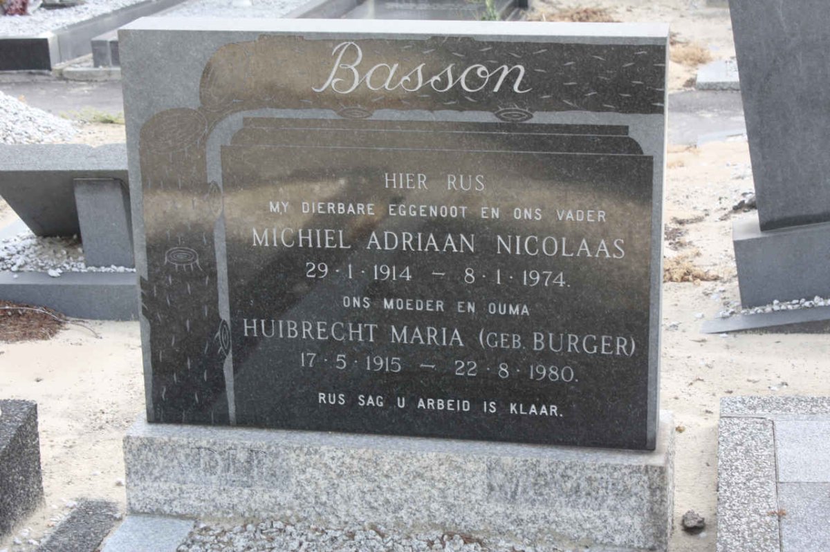 BASSON Michiel Adriaan Nicolaas 1914-1974 &amp; Huibrecht Maria BURGER 1915-1980