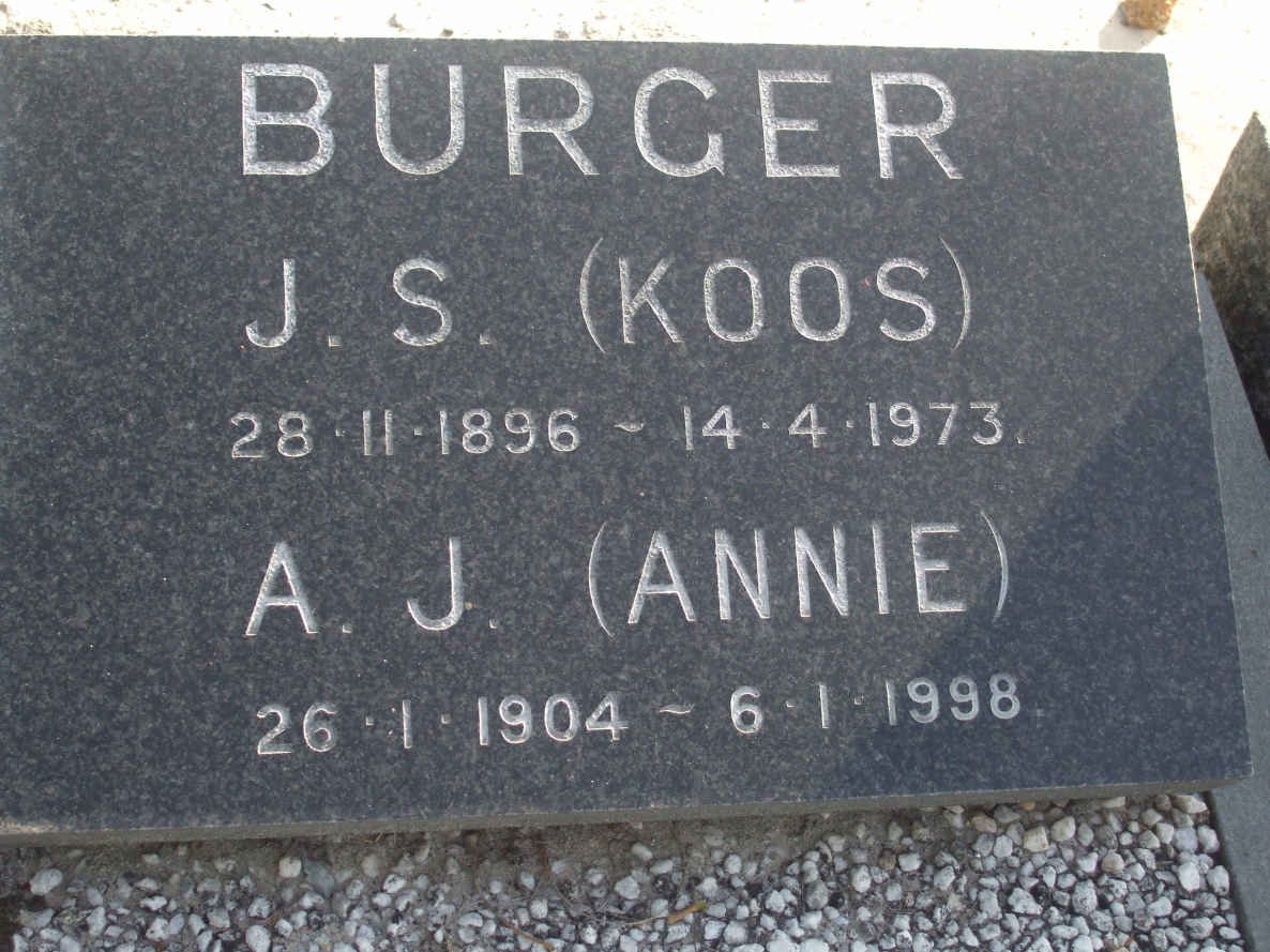 BURGER J.S. 1896-1973 &amp; A.J. 1904-1998