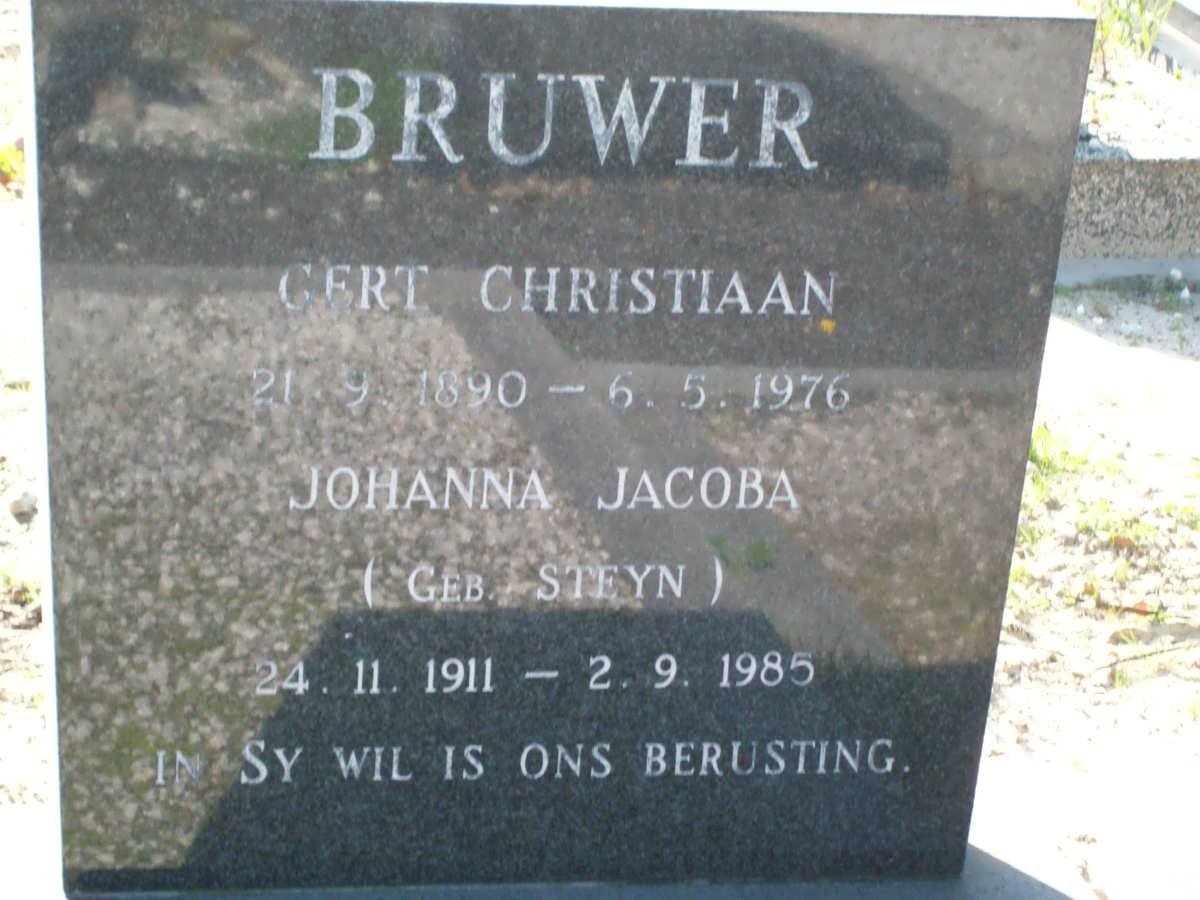 BRUWER Gert Christiaan 1890-1976 &amp; Johanna Jacoba STEYN 1911-1985
