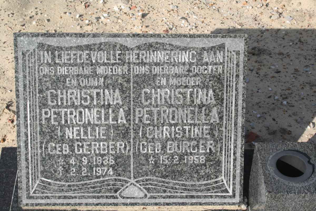 BURGER Christina Petronella nee GERBER 1936-1974 :: ? Christina Petronella nee BURGER 1958-