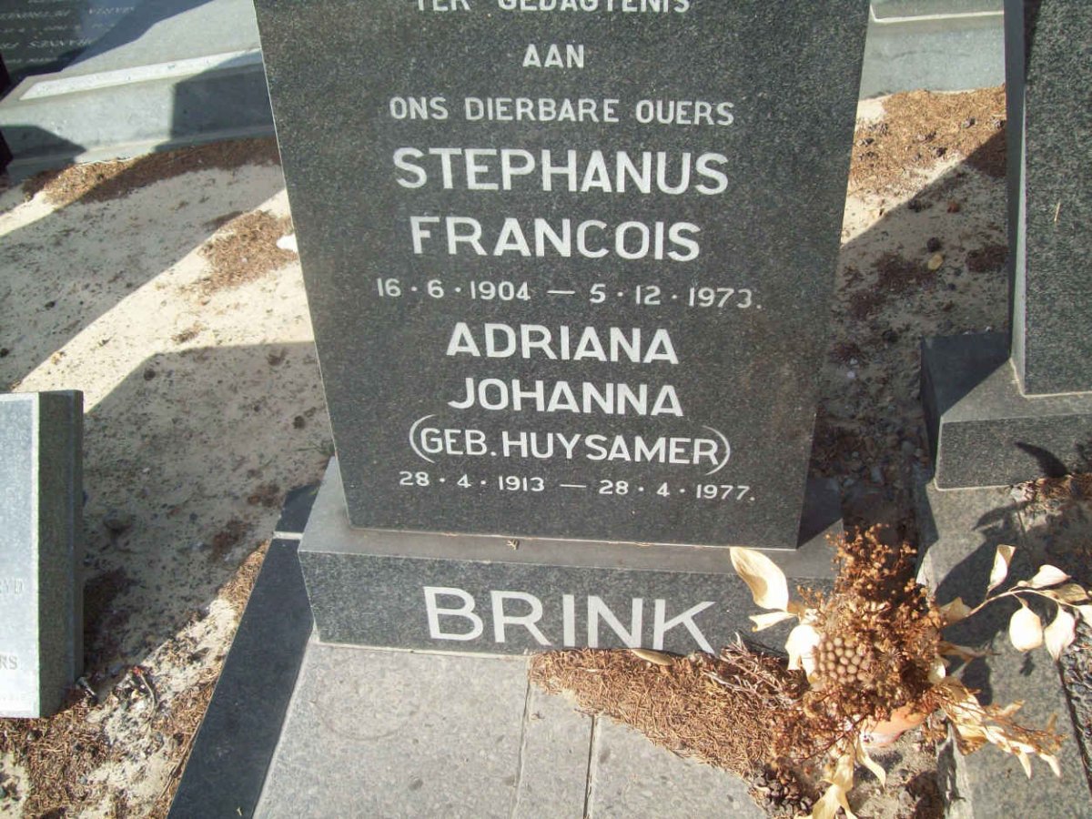 BRINK Stephanus Francois 1904-1973 &amp; Adriana Johanna HUYSAMER 1913-1977