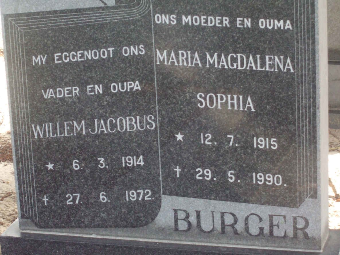 BURGER Willem Jacobus 1914-1972 &amp; Maria Magdalena Sophia 1915-1990