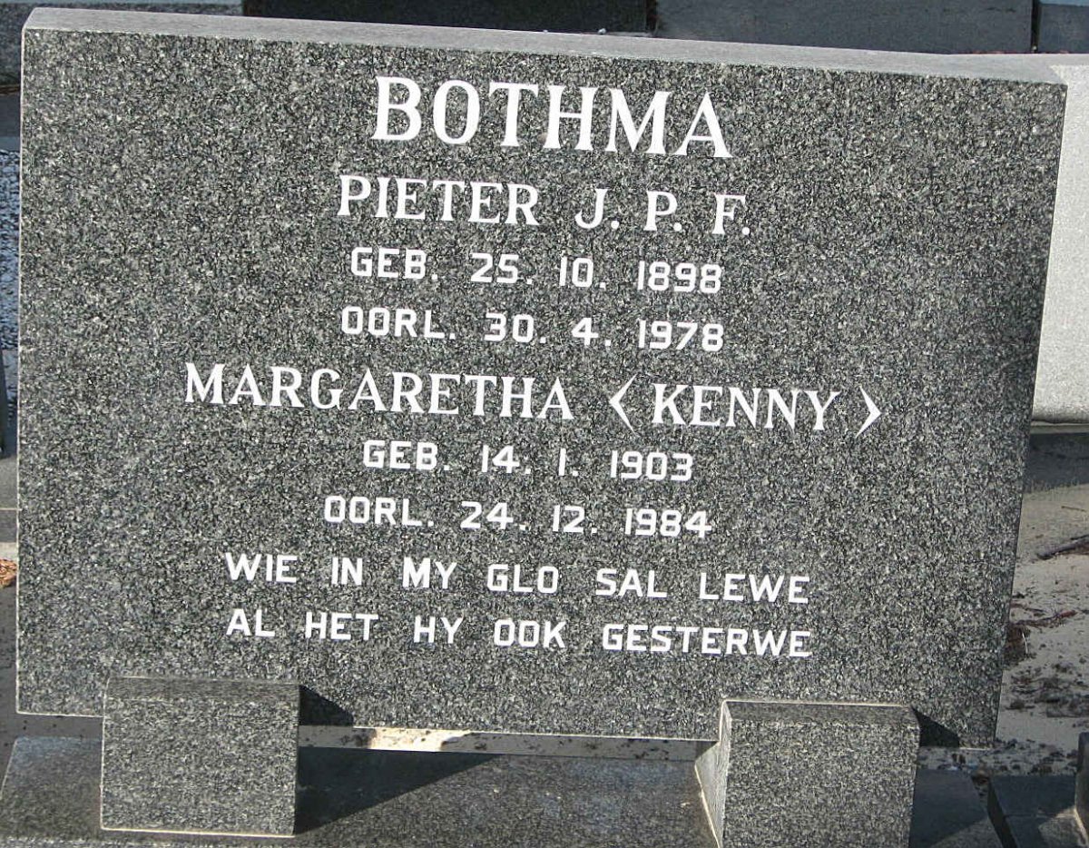 BOTHMA Pieter J.P.F. 1898-1978 &amp; Margaretha 1903-1984