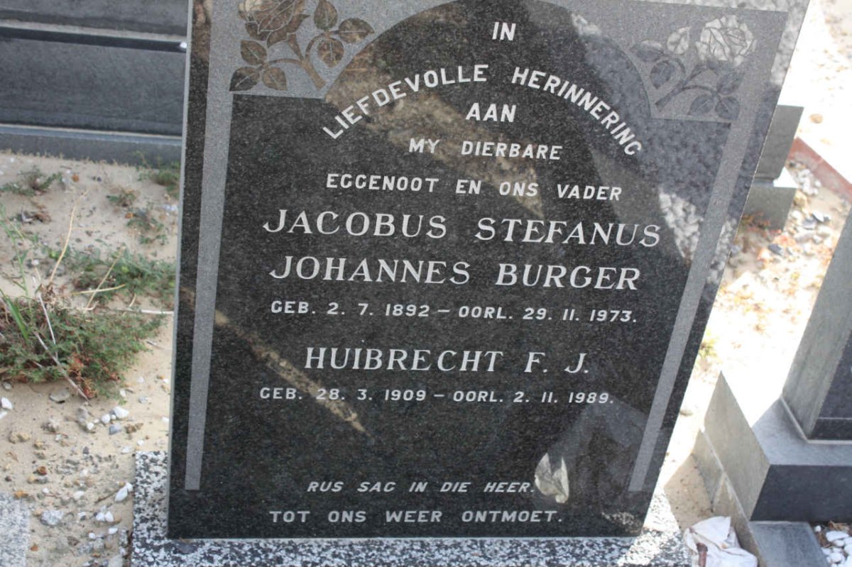 BURGER Jacobus Stefanus Johannes 1892-1973 &amp; Huibrecht F.J. 1909-1989