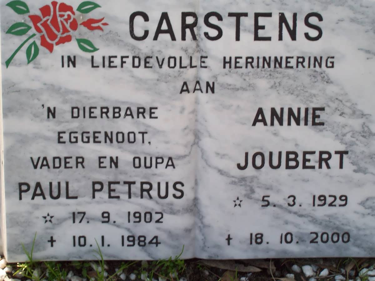 CARSTENS Paul Petrus 1902-1984 &amp; Annie JOUBERT 1929-2000
