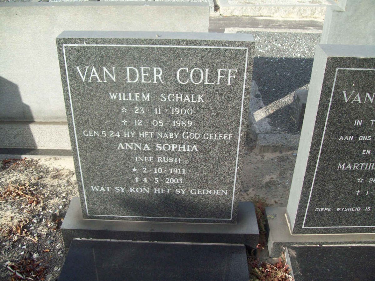 COLFF Willem Schalk, van der 1900-1989 &amp; Anna Sophia RUST 1911-2003