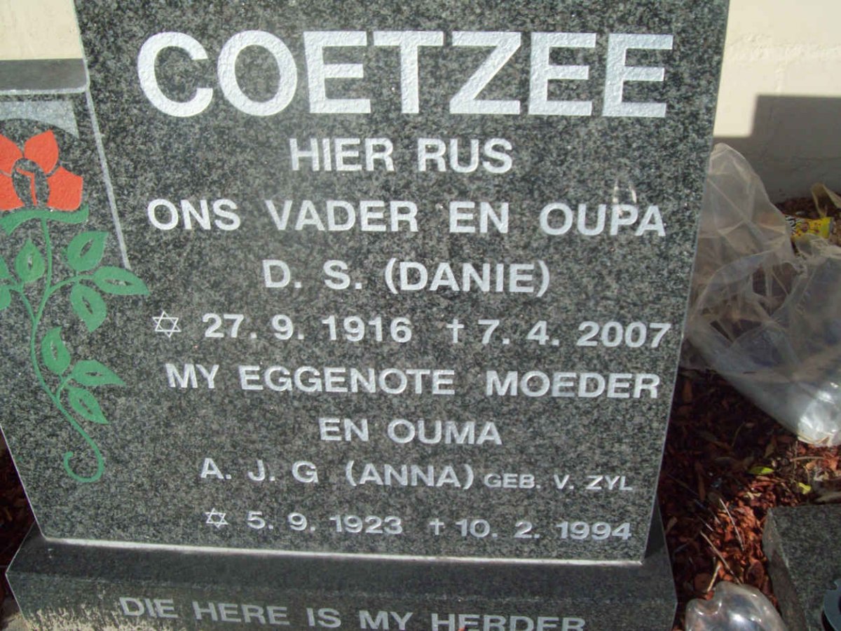 COETZEE D.S. 1916-2007 &amp; A.J.G. V. ZYL 1923-1994