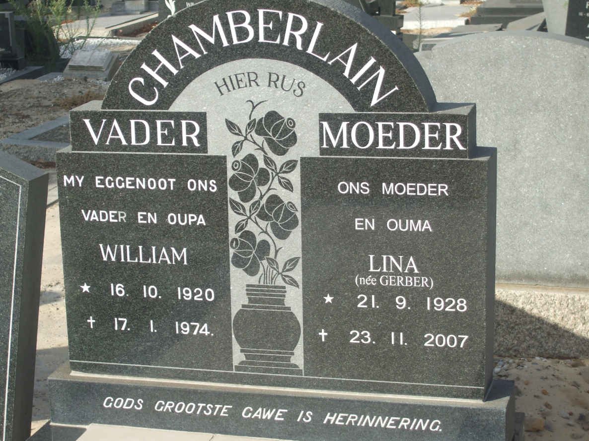 CHAMBERLAIN William 1920-1974 &amp; Lina GERBER 1928-2007
