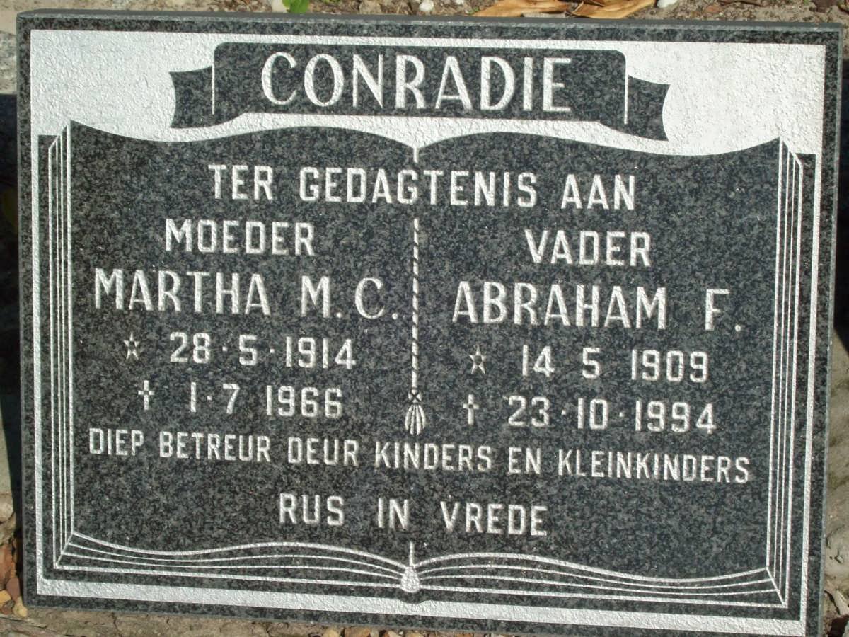 CONRADIE Abraham F. 1909-1994 &amp; Martha M.C. 1914-1966