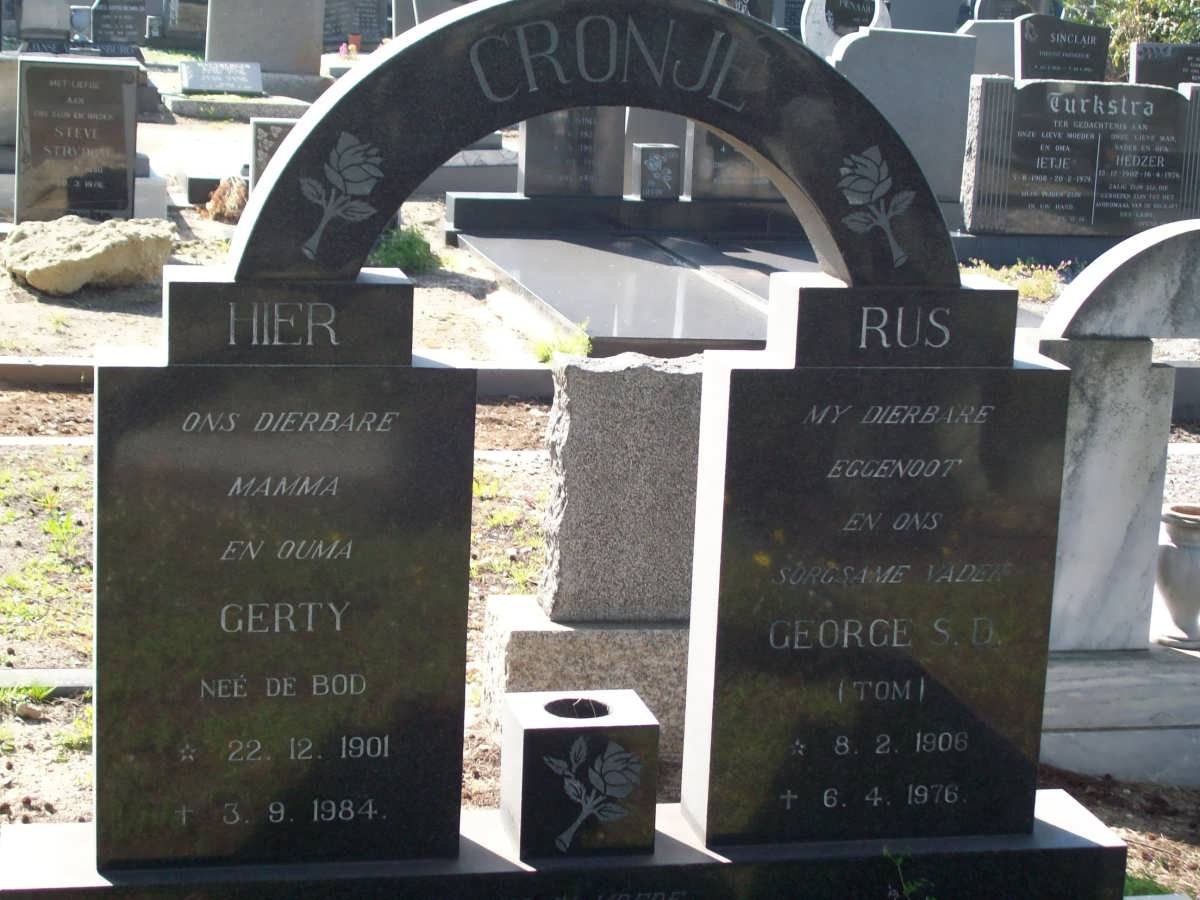 CRONJE George S.D. 1906-1976 &amp; Gerty DE BOD 1901-1984
