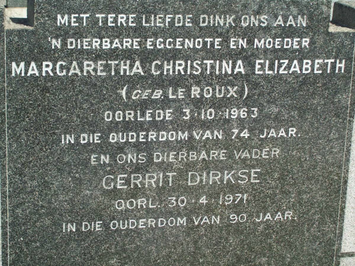 DIRKSE Gerrit -1971 &amp; Margaretha Christina Elizabeth LE ROUX -1963
